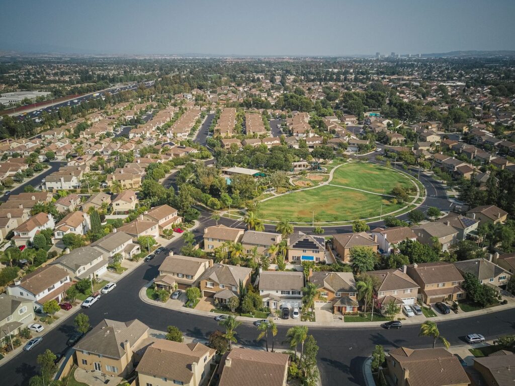 Pasadena Aerial view of a leafy Pasadena neighborhood with a central park